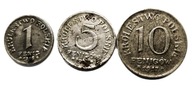 Zestaw 1, 5 i 19 fenigów z 1917 i 1918 roku, dla Królestwa Polskiego.