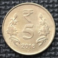 *INDIE [1928]*5 rupii 2016 *znak menniczy Noida, kwiaty Lotos