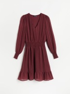 Reserved bordowa sukienka falbanki bufki rękawy bufiaste falbany czerwona