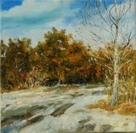 Przedwiośnie" obraz olejny na płótnie 30x30cm , oryginał Garncarek Al,,,