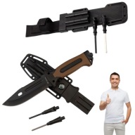 NÓŻ TAKTYCZNY WOJSKOWY MYŚLIWSKI + KABURA + KRZESIWO+OSTRZAŁKA TURYSTYCZNY