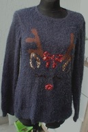 ZIMA, Święta, mikołaj, granatowy sweter z reniferem r XL