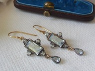 Art Deco - Kolczyki Zloto - Srebrne z Topazem Niebieskim.