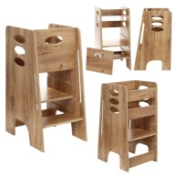 POMOCNIK KUCHENNY DĘBOWY KITCHEN HELPER MONTTESORI KIDS REGULOWANY DĘBOWY