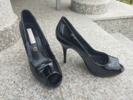 BOURBON nr 38 eleganckie czarne czółenka na szpilce skóra