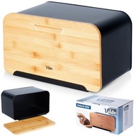 CHLEBAK CZARNY METALOWY BAMBUSOWY POJEMNIK KUCHENNY NA PIECZYWO CHLEB