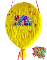 Piniata Balon Happy Birthday 37*30*8cm żółty. Konfetti gratis.