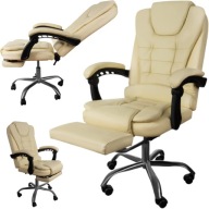Fotel z MASAŻEM kremowy OBROTOWY BIUROWY skóra PU podstawa CHROM + PODNÓŻEK