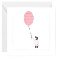 Kartka okolicznościowa Urodzinowa - Mały Miś z różowym Balonem - 14x14 cm