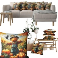 POSZEWKA NA PODUSZKĘ JESIENNA DEKORACYJNA 40X40 STRACH NA WRÓBLE DYNIA