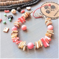 SURF Bransoletka różowy koral srebrny hematyt masa perłowa BlackberriesArts