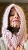 Balaclava komin czapka kaptur rękodzieło alpaka merino handmade róż