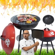 GRILL WĘGLOWY OGRODOWY ZAMYKANY OKRĄGŁY Z POKRYWĄ I POPIELNIKIEM SOLIDNY
