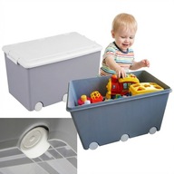 DUŻY POJEMNIK NA ZABAWKI PLASTIKOWY Z POKRYWĄ NA KÓŁKACH TEGA 60L SZARY