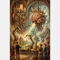 Działanie sztucznej inteligencji obraz na płótnie 58x85 retro mózg dzieło