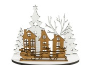 Drewniana dekoracja świąteczna 3D – Renifery, domki, choinki