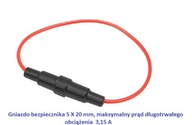 Gniazdo złącze oprawa bezpiecznika szklanego 5 X 20 mm na kablu 1 mm 2-3-5