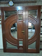 DRZWI Zewnętrzne Mahoniowe Drewniane Dwuskrzydłowe Wejściowe 175x215cm