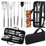 AKCESORIA DO GRILLA ZESTAW ZE STALI NIERDZEWNEJ 10w1 SZCZYPCE PRZYBORY ETUI