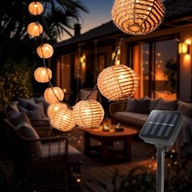 Lampki Led Ogrodowe Girlanda Solarna 4M Rattanowe Kule Wodoodporne