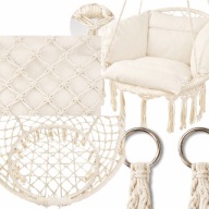 HUŚTAWKA OGRODOWA BOCIANIE GNIAZDO FOTEL WISZĄCY Z PODUSZKĄ Boho BEŻ 150k