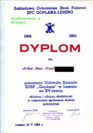 ZOSP ZPC Goplana Leszno- Dyplom na XV- lecie służby pożarniczej- 1969- 1984