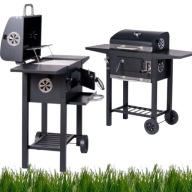 GRILL WĘGLOWY NA KÓŁKACH 2 RUSZTY ZAMYKANY CZARNY Z TERMOMETREM DO OGRODU