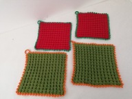 PRACA RĘCZNA SZYDEŁKO FOLKOWE UCHWYTY ŚCIERECZKI PODKŁADKI 4 szt. 20 x 20