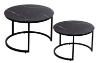 Komplet stolików okrągłych czarnych marmur czarny 80 cm 60 cm