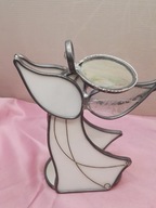 aniołek figurka witrażowa tiffany biała stojąca