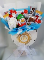 Box chłopak Kinder kielich drewno biało niebieski Pierwsza Komunia Święta