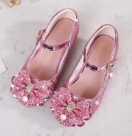 Piękne brokatowe BALERINKI na obcasie r.27 różowe z kokardą