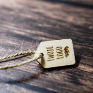 Drewniane METKI zawieszki z TWOIM LOGO napisem 50 szt dla firm HAND MADE