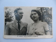 KRÓL JERZY VI z CÓRKĄ KSIĘŻNICZKĄ ELŻBIETĄ przedwojenna POCZTÓWKA