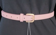 Różowy pasek damski regulowany z złotą klamrą