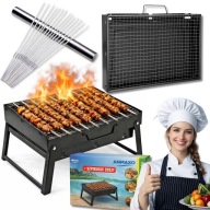 GRILL WĘGLOWY TURYSTYCZNY PRZENOŚNY MINI MAŁY KEMPINGOWY + 20 SZPIKULCE