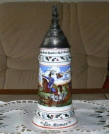 Porcelanowy, pamiatkowy, stary kufel rezerwisty do piwa