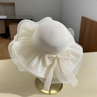 KAPELUSZ DAMSKI MODNY SZEROKIE RONDO KOKARDA PLAŻOWY KORONKA ELASTYCZNY