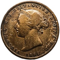 Moneta 1/13 szylinga z 1866 r. wybita dla wyspy Jersey, Królowa Viktoria