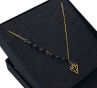 NASZYJNIK ZŁOTY DIAMENT KORALIKI STAL CHIRURGICZNA