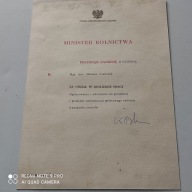 DYPLOM PRL MINISTER ROLNICTWA WARSZAWA 1977r