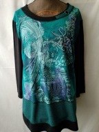 Bluzka czarno zielona z ozdobnym przodem- M/L