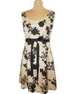 LINDEX BEŻOWA ODCINANA SUKIENKA CZARNE KWIATY 40