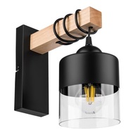 KINKIET CZARNY LAMPA ŚCIENNA LOFT NOWOCZESNA DREWNIANA E27 60W