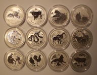 LUNAR 2 II KOMPLET 1 $ DOLAR AUSTRALIA 2008 - 2019 CAŁA SERIA 12 x 1 OZ 999