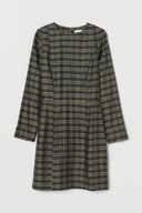 H & M sukienka mini w kratę szkocka krata khaki dark academia ołówkowa boho