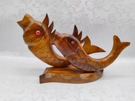 Dwie rzeźbione STARE rybki na podstawce ART DECO