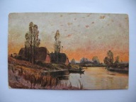 ZAGINIONY ŚWIAT WIECZORNY POWRÓT DO DOMU ŁÓDKĄ przedwojenna POCZTÓWKA