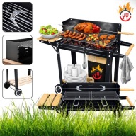 GRILL OGRODOWY WĘGLOWY PRZENOŚNY SMART ROŻEN STALOWY PÓŁKI KÓŁKA MOCNY 5w1