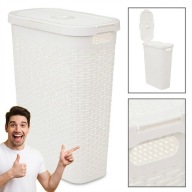 KOSZ NA PRANIE BIELIZNĘ WĄSKI BIAŁY 40L DUŻY RATTAN SYNTETYCZNY ŁAZIENKOWY